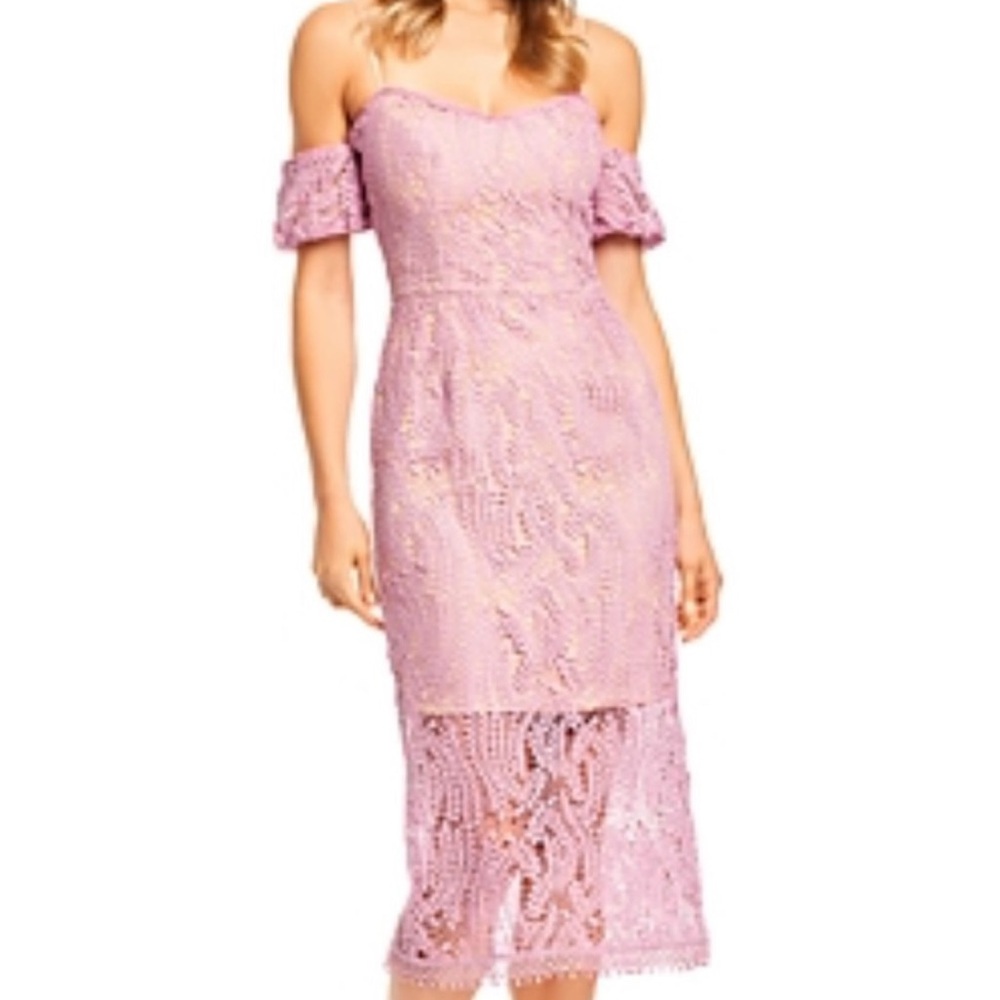 Dress The Population Sasha Cold Shoulder Lace Dress in Lavender/Nude NEW
